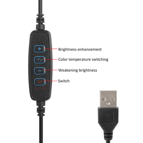 Plastik 10 tommer USB-ringfyldlys-sæt med slange, mobiltelefonclips, bordstativ til live-udsendelse og makeup