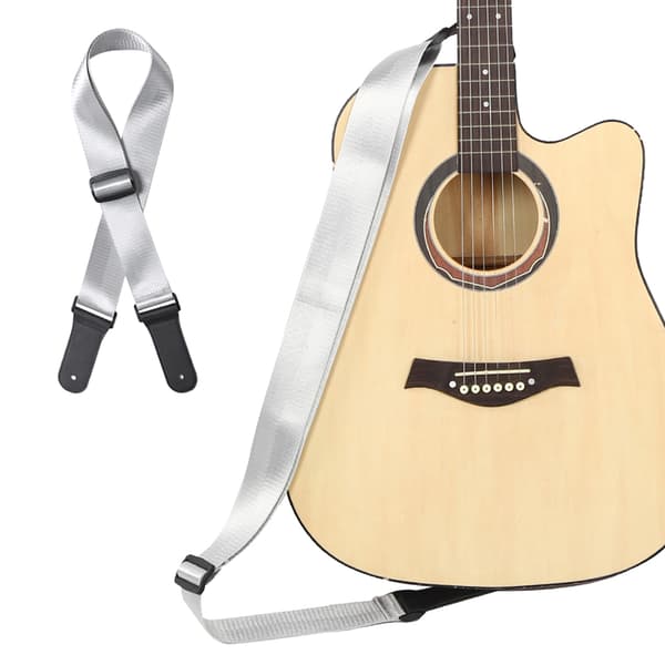 Gitarrrem för akustisk, elektrisk bas, ukulele, nylonbälte, justerbar, toppläderhuvud (silver)