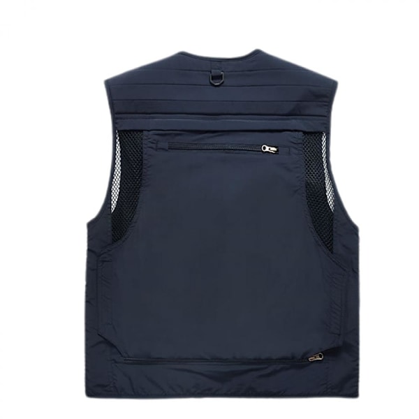 Mænds Casual Outdoor Arbejde Safari Fiske Rejse Foto Cargo Vest Jakke Multi Lommer (Marineblå)