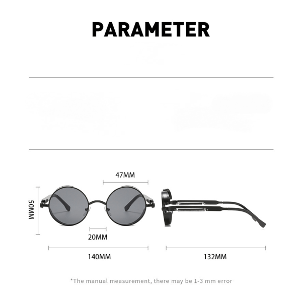 Retro Steampunk Style Unisex Inspireret Runde Metal Cirkel Polariseret Solbriller til Mænd og Kvinder-Brun