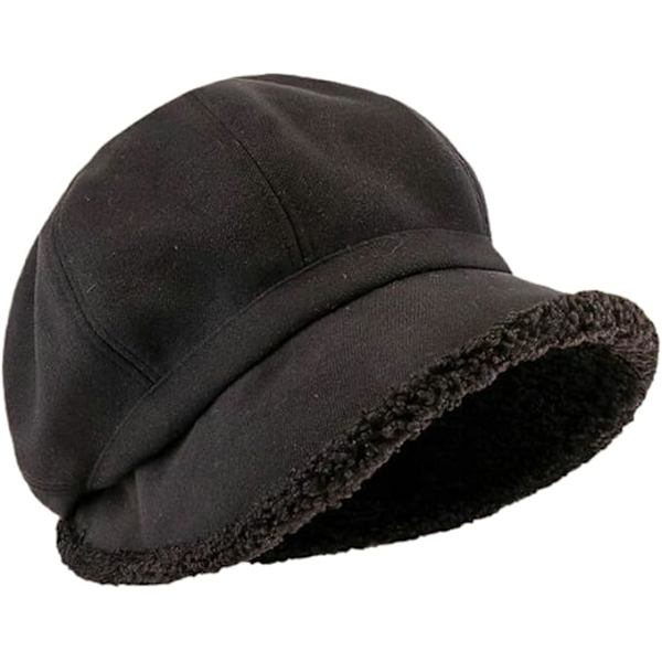 Fleecefodrad Beret för Kvinnor Fleece Bucket Hat Målarhatt Newsboy Cap Varm Fiskehatt för Kallt Vinter Present 2024