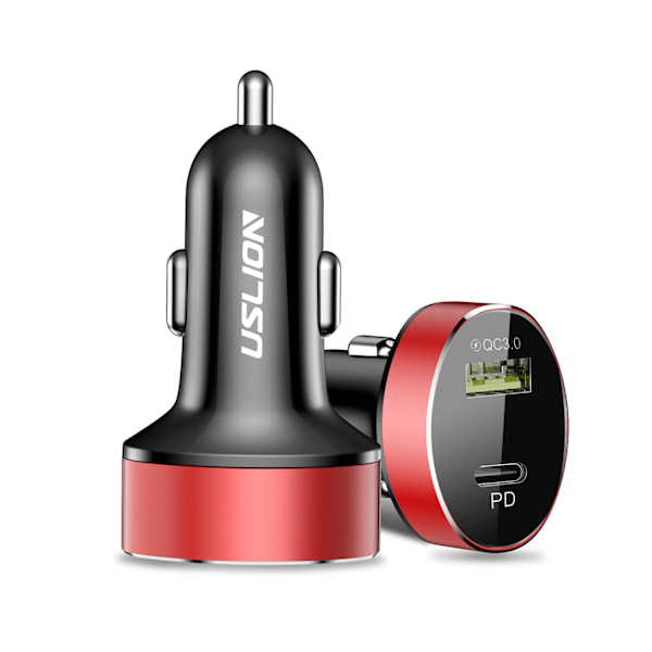 36W Lader PD+QC3.0 USB Bil Lader - (Rød) (Ett Sett)
