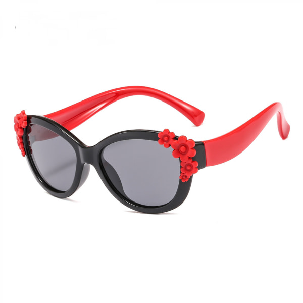 Silikon Söta barnsolglasögon Polariserade solglasögon Färgglada blomglasögon----svart båge röd ben grå bit
