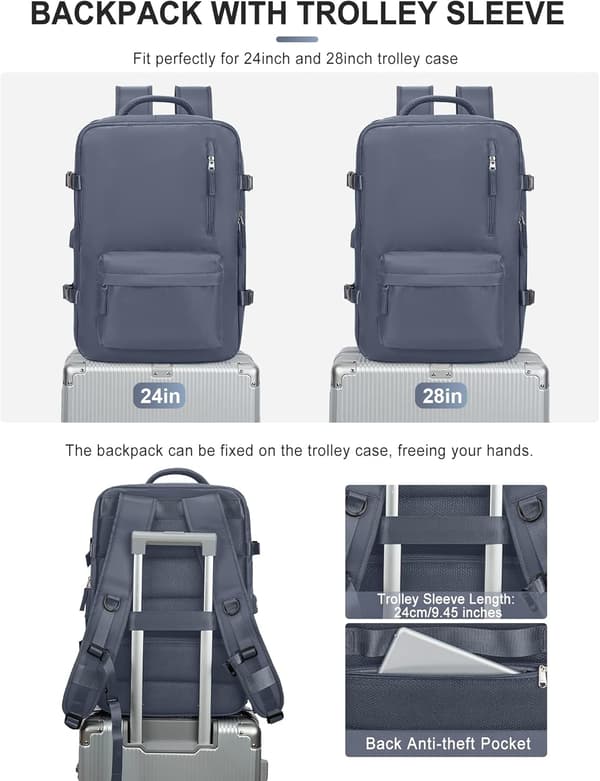 Antistöld Vattentät Reseryggsäck för Laptop B5-grey blue-expandable Extra Lrande