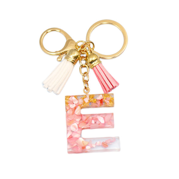 Cute Initial Keychain A-Z Letter Sparkly Glitter Key Chain Premium Bag Charm Keychain Accessories (E,2PCS)