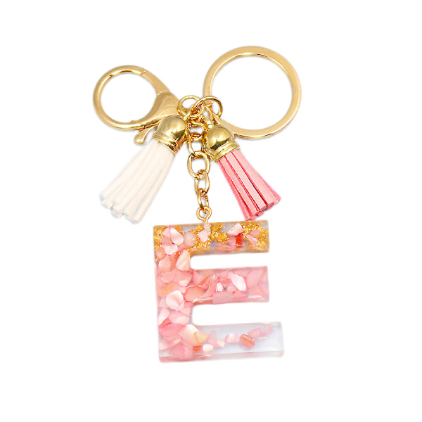 Sød initial nøglering A-Z bogstav glitrende glitter nøglering premium taske charm nøglering tilbehør (E,2PCS)