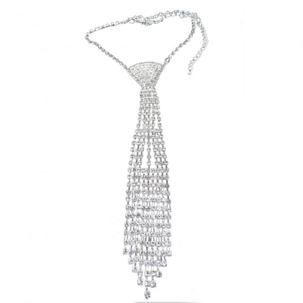 Collection Women's Sparkling Rhinestone Tie Inspired Drop Necklace with Cascading V Design