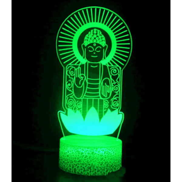 WJ 3D Buddha LED nattlys Lampe illusjon nattlys 16 fargeendring bord skrivebordsdekorasjon lamper gave akryl flat ABS base USB-kabel leketøy