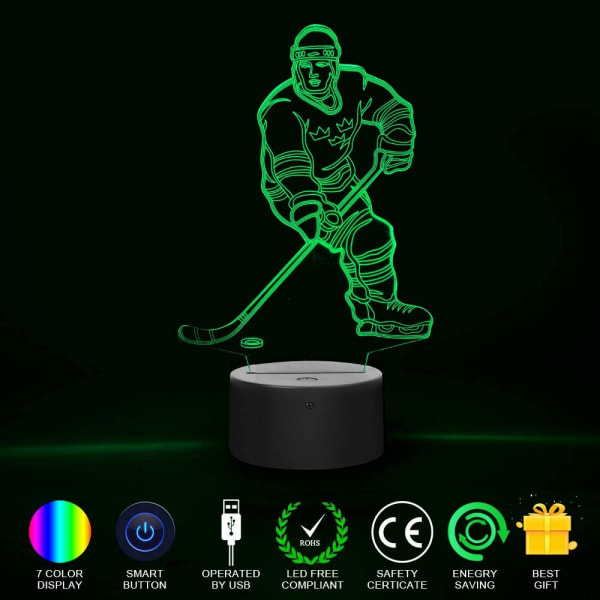 Hockeyspelare 3D nattljuslampor för barn 7 LED-färgskiftande Touch Bordsbordslampor Belysning Coola leksaker Presenter Födelsedagsdekoration