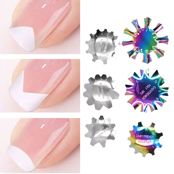 6 st. Rostfritt Stål Fransk Nagelspa Nagelkanttrimmer DIY Enkel Linje Nagelmall Verktygssats