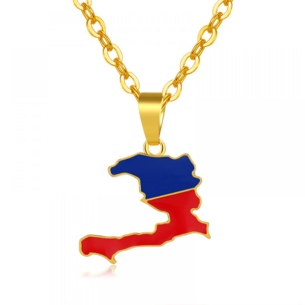 Halsband i rostfritt stål, Haiti-karta, modeaccessoarer för män och kvinnor, bästa presenter till familj eller vänner
