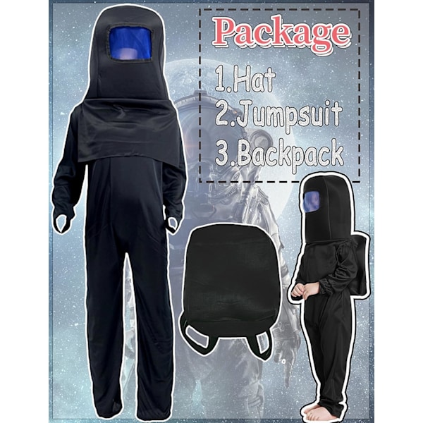 Barn Astronautdräkt Spel Rymddräkt Röd Blå Jumpsuit Halloween Ryggsäck Cosplay Kostymer för Pojkar Barn i åldern 3-10 7-8T Black