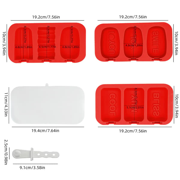 3-pak silikone ispindeforme 9-hulrum kageforme genanvendelige let-udløsende isforme til DIY-godbidder red