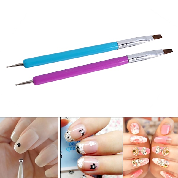 1 stk. neglebørste dobbeltsidet manicure akryl UV gel builder 3D maleri prikningstegningsværktøj