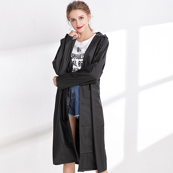 Regnrock Vattentät Regnkappa Poncho med Huva Återanvändbar Unisex Män Kvinnor Lätt Transparent Regnkläder svart (storlek M)