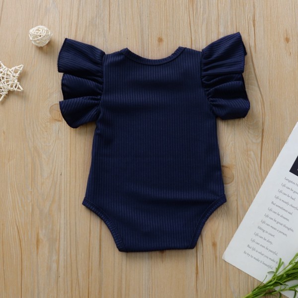 AVEKI Baby Girl Solid Ruffle Romper Bodysuit Jumpsuit Casual One Piece Outfit --- Royal Blue（Storlek 100）