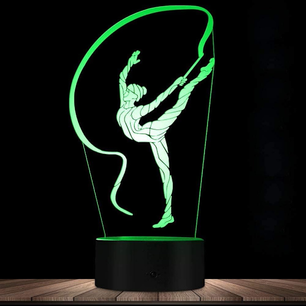 WJ 3D Gymnastikk Fjernkontroll 16 Farger Nattlys Illusjon Akryl LED Bordlampe Sengelampe Barn Soverom Skrivebord Dekor Bursdagsgaver Leker for Barn