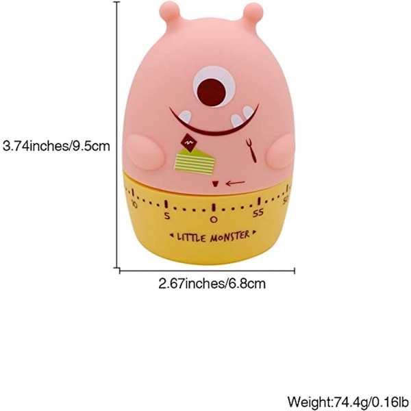 Timer Liten Monster Typ Tidshanterare Mekanisk Kök Timer, Lämplig för Kök, Studie, Dagligen(Rosa)