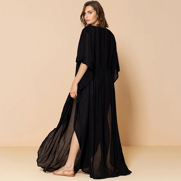 Caftans Loungewear för kvinnor Beach Chiffon Cover Ups 3/4-ärm V-hals Broderad Lös Side Split