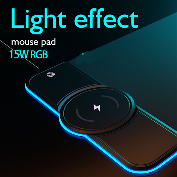 Trådløs Opladning RGB Gaming Mousepad, 10 Lystilstande Ekstra Stor Mousepad Skridsikker Gummibund Computer Tastaturmåtte, 800x300x4MM