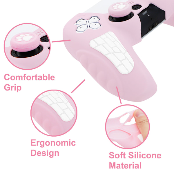 PS5-kontrolls silikonfodral, halkfritt silikonfodral för PS5-spelkonsol, skyddsfodral för PS5 (rosa)