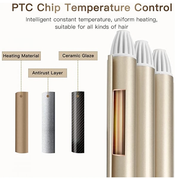 Hårvåg 3-pipig locktång - Hårlocktång för långt hår 25 mm med 2 temperaturkontroller 30 s snabb uppvärmning för långt eller kort hår - Europlug