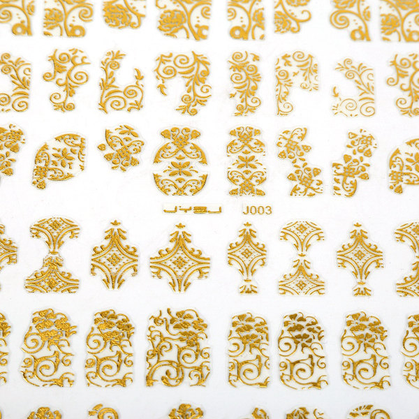 108PCS/Sheet 3D Design Nagelkonst Manikyr Nagelkonst Dekaler ihålig Manikyr Dekaler(Guld)