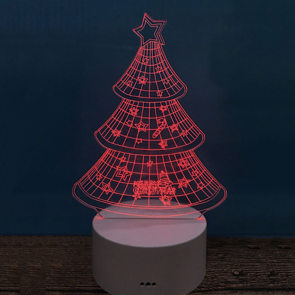 JUSTUP Julgran 3D Nattljus USB Illusion Lampa Fjärrkontroll för sovrumsinredning Barn Födelsedagspresentuttag Bordsbelysning --- Vit säte
