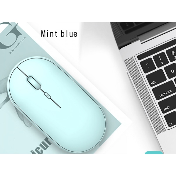Bluetooth-mus med lading, dobbel modus, lydløs og frisk, egnet for stasjonær PC, bærbar PC, mobiltelefon, nettbrett, iPad, mynteblå