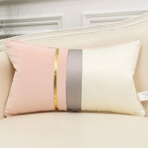 1 kpl Valkoisen Kullan Raidallinen Sametinen Tyynynpäällinen (Vaaleanpunainen, 12 x 20 tuumaa)