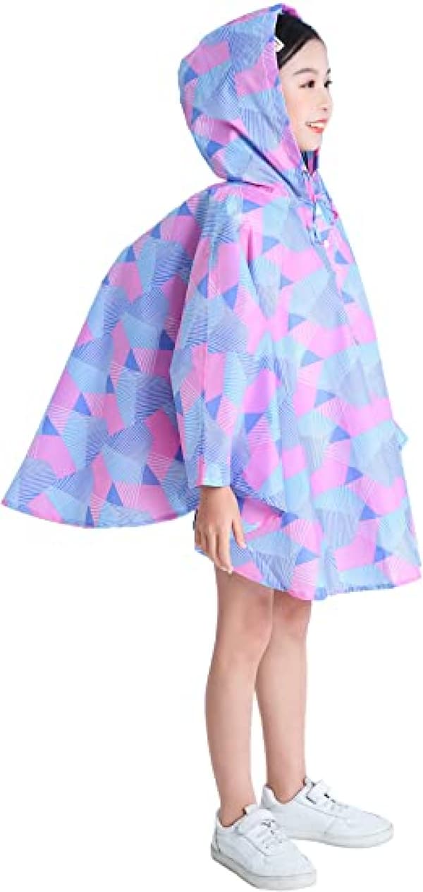 Barne regnponcho med hette, geometrisk rosa, S