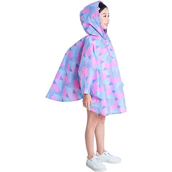 Børns Regn Poncho Hætte Jakke Regnfrakke, Geometrisk Pink, M