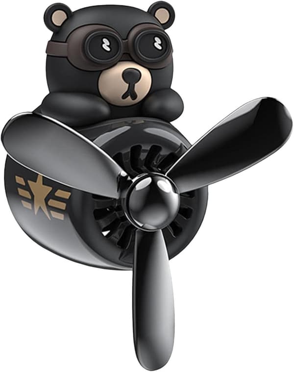 Bil Lufterfrisker, Pilot Bear Bil Diffuser med Roterende Propeller Luftfrisker Aromaterapi Ornamenter Bil Tilbehør (Cool Black) Cool Black