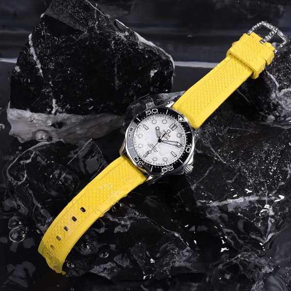 AVEKI Klockarmband 20mm Rostfritt Stål Spänne Snabbkoppling Fluorgummi Klockarmband För Män, Gul