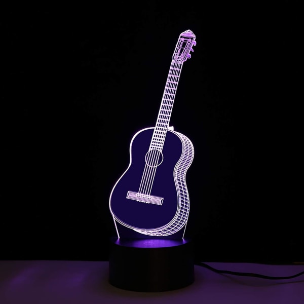 WJ 3D Illusion Lampe, LED Natlampe Guitar Form Lampe Farveskiftende Dekorativ Smart Touch Skrivebordslampe til Soveværelse Dekoration Fødselsdagsgaver