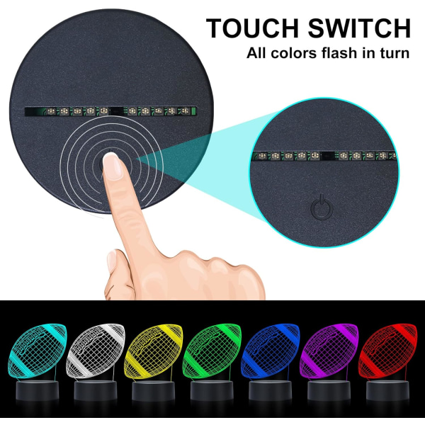 Fotboll 3D-lampa Optisk Illusion Nattljus - 7 färger Touch Switch Auto Gradient Nattljus, Akryl och ABS-bas USB kabel Dekoreringsrum