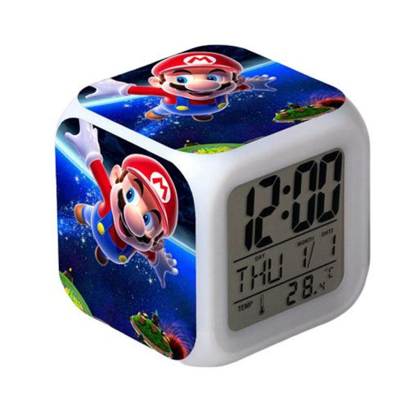 Super Mario Färgglad Väckarklocka LED Kvadratisk Klocka Digital Väckarklocka med Tid, Temperatur, Alarm, Datum