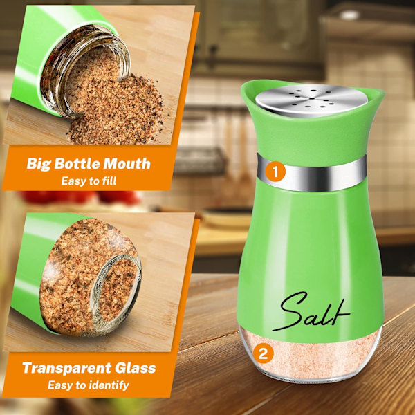 Grønt Salt- og Peppersett med Holder, 4 oz Moderne Landlig Kjøkkendekor og Tilbehør for Restaurant, Bryllup, Husvar Green