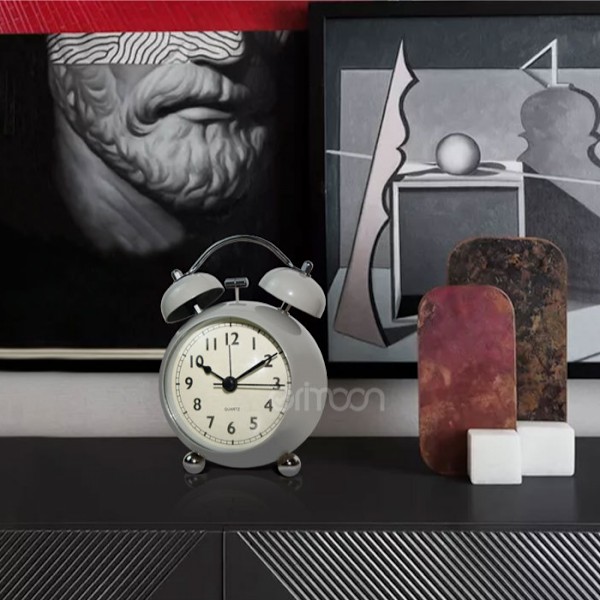 5\" Lysende Vækkeur Lydløs Kvarts Analog Retro Dobbelt Klokke med Høj Alarm og Natlys, Sort