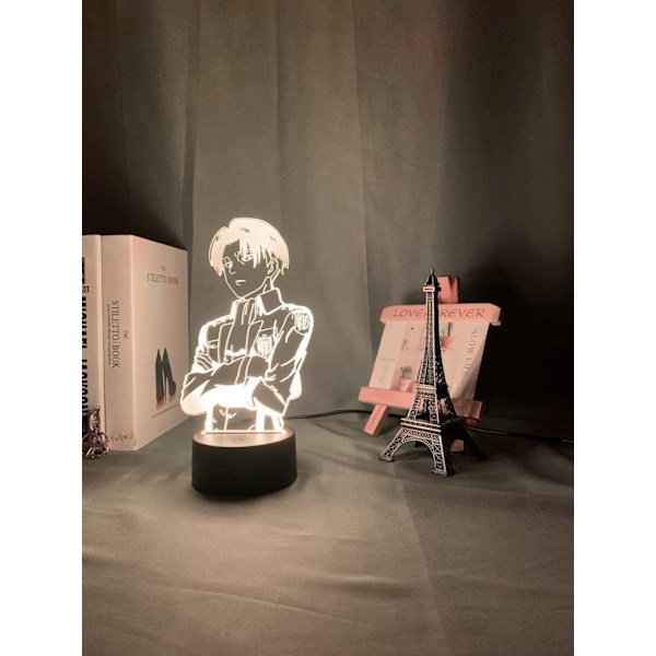 Anime Attack on Titan Akryl Bordlampe Kaptein Levi Ackerman Illusionsnattslys Figur 16 Farger s Sove for Hjem Romdekor K