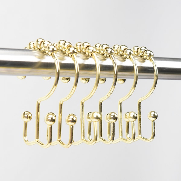 Bruseforhængskroge, bruseforhængsringe rustfrit metal dobbelt glide brusekroge ringe sæt med 10 kroge (guld)