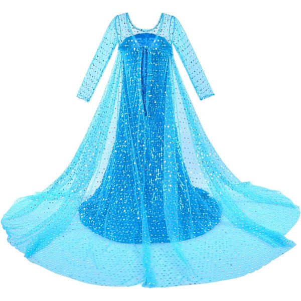 Luksuriøse Prinsessekjole Kostumer Med Skinnende Lang Kappe Piger Fødselsdagsfest 4-5 Years Blue