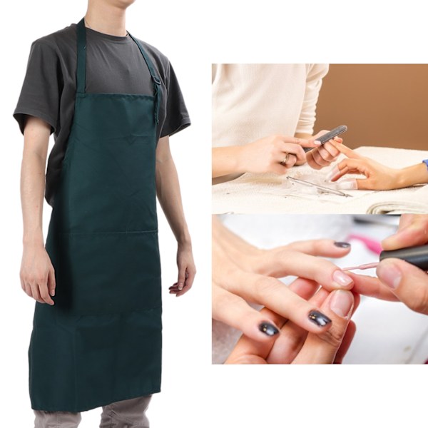 Vattentät nagelkonstförkläde enfärgad förkläde unisex matlagningsförkläde med justerbart nackband grön