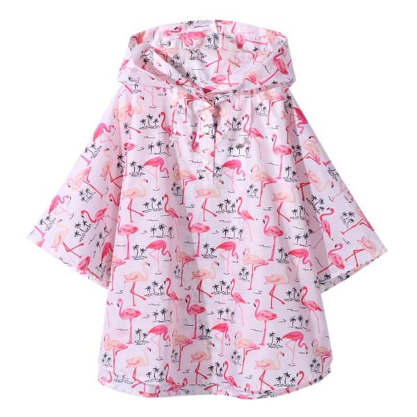 Barne regnponcho med hette, regnfrakk, rosa fugl, L