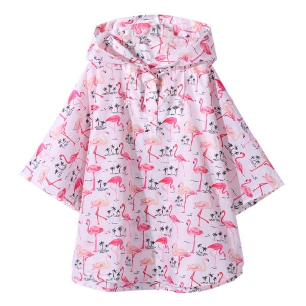 Børns Regn Poncho Hættejakke Regnfrakke, Pink Bird, XL