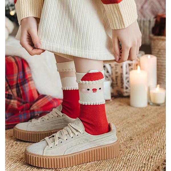 Joululahjasukat Lasten puuvillaa Syksy ja Talvi Keskituubi Sukat Iso Punainen Söpö ins Sukat Red Santa Claus 1 pair