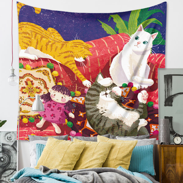 Wekity Gobeläng Estetisk Konst Hembakgrund Tyg Dekor Present Söta Katt Girly Liten Frisk Gobeläng för Vardagsrum Sovrumsdekor (4, 51 X 59 tum)