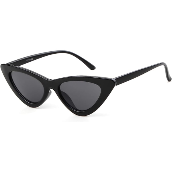 Retro Vintage Cat Eye aurinkolasit naisille, trendikkäät kapeat Cateye-kehyksiset aurinkolasit Glossy Black Frame Grey Lens