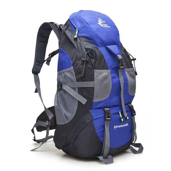 50L vandringsryggsäck, vattentät lättviktsryggsäck, lämplig för utomhuscampingturer, blå