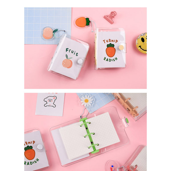 Ny 3-huls løsblads notesbog mini PVC gennemsigtig etui bærbar løsblads spole håndbog